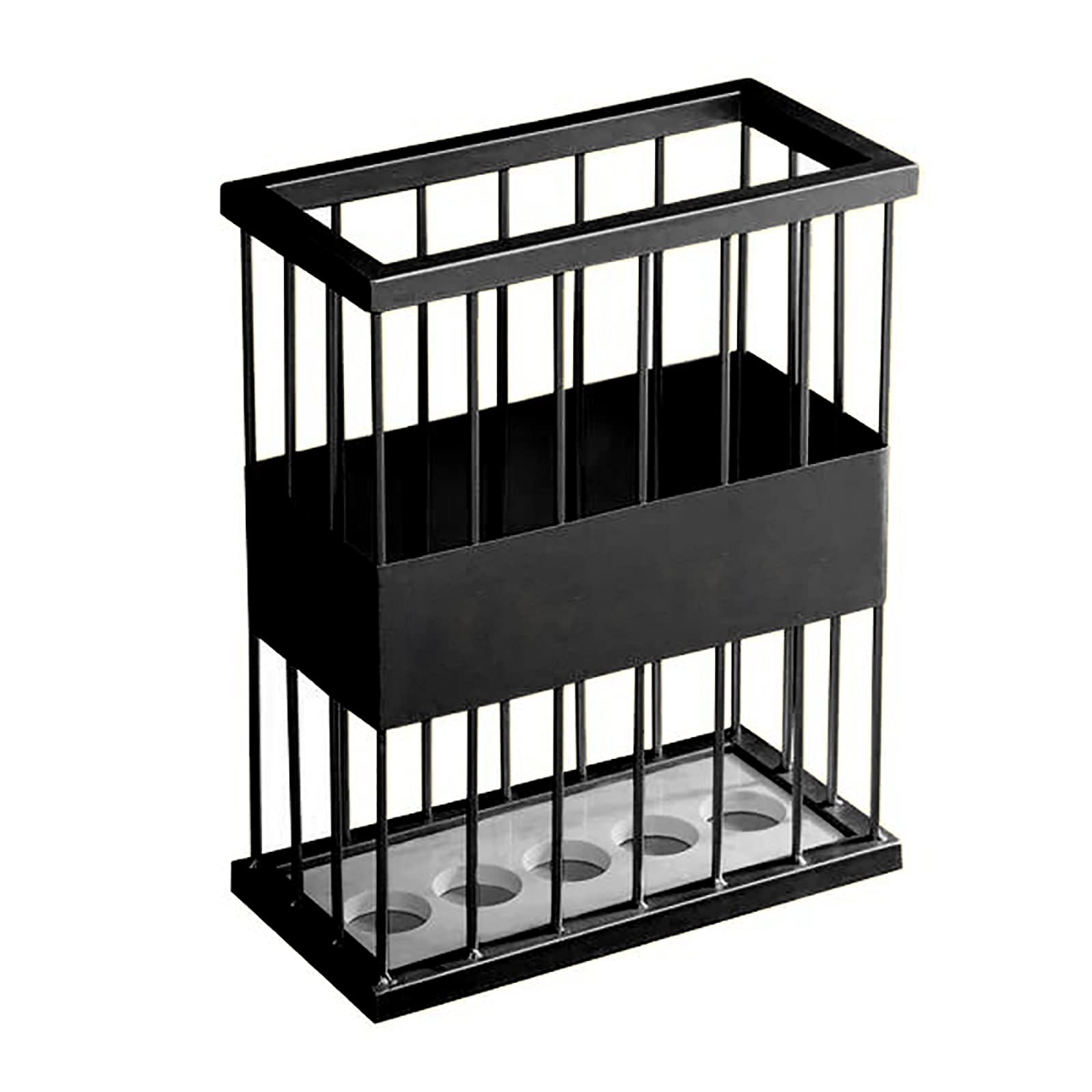 Metal Umbrella Stand Holder,Indoor Entryway Hallway Umbrella Basket Rack for Storage Walking Stick Canes,Modern Rectangle Organizer Shelf (Black 36x18x44cm)