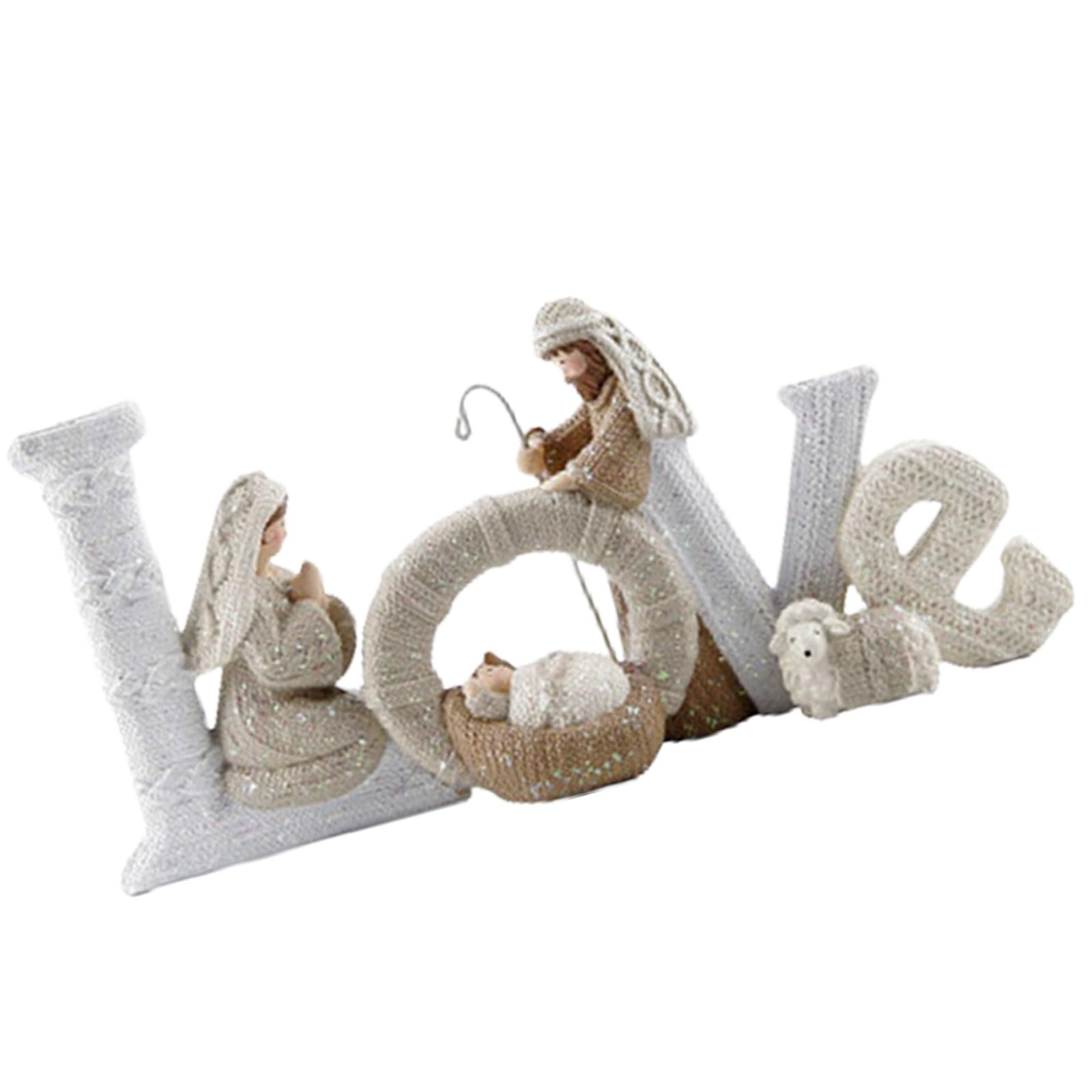 Limtula Resin Nativity Display with Holy Family and Love Statue for Winter Home Decoration Religious Inspiration Holy Statue Resin Nativity Set