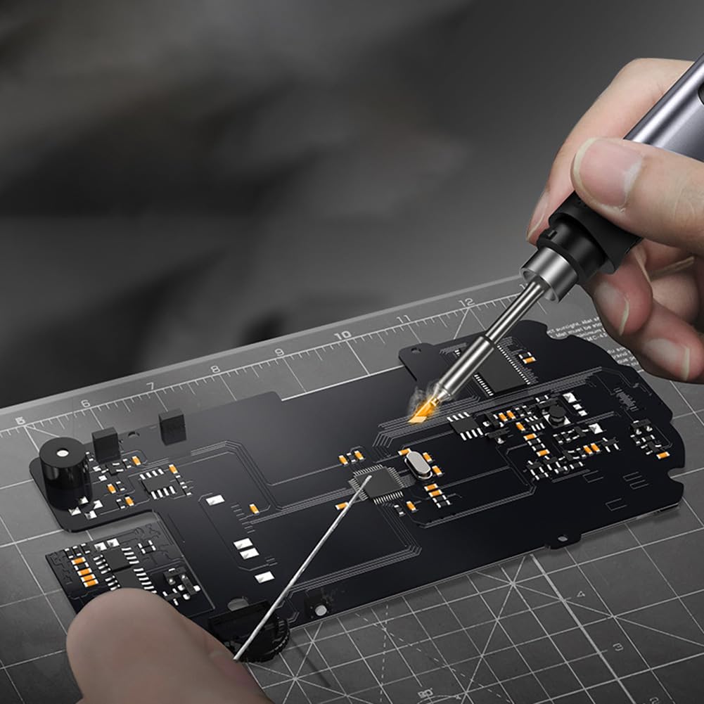 Kit de fer à souder portable FNIRSI HS-02 100 W avec chauffage rapide et contrôle précis de la température, station d'affichage de 2,4 cm pour réparation électronique (6 pointes de fer à souder)