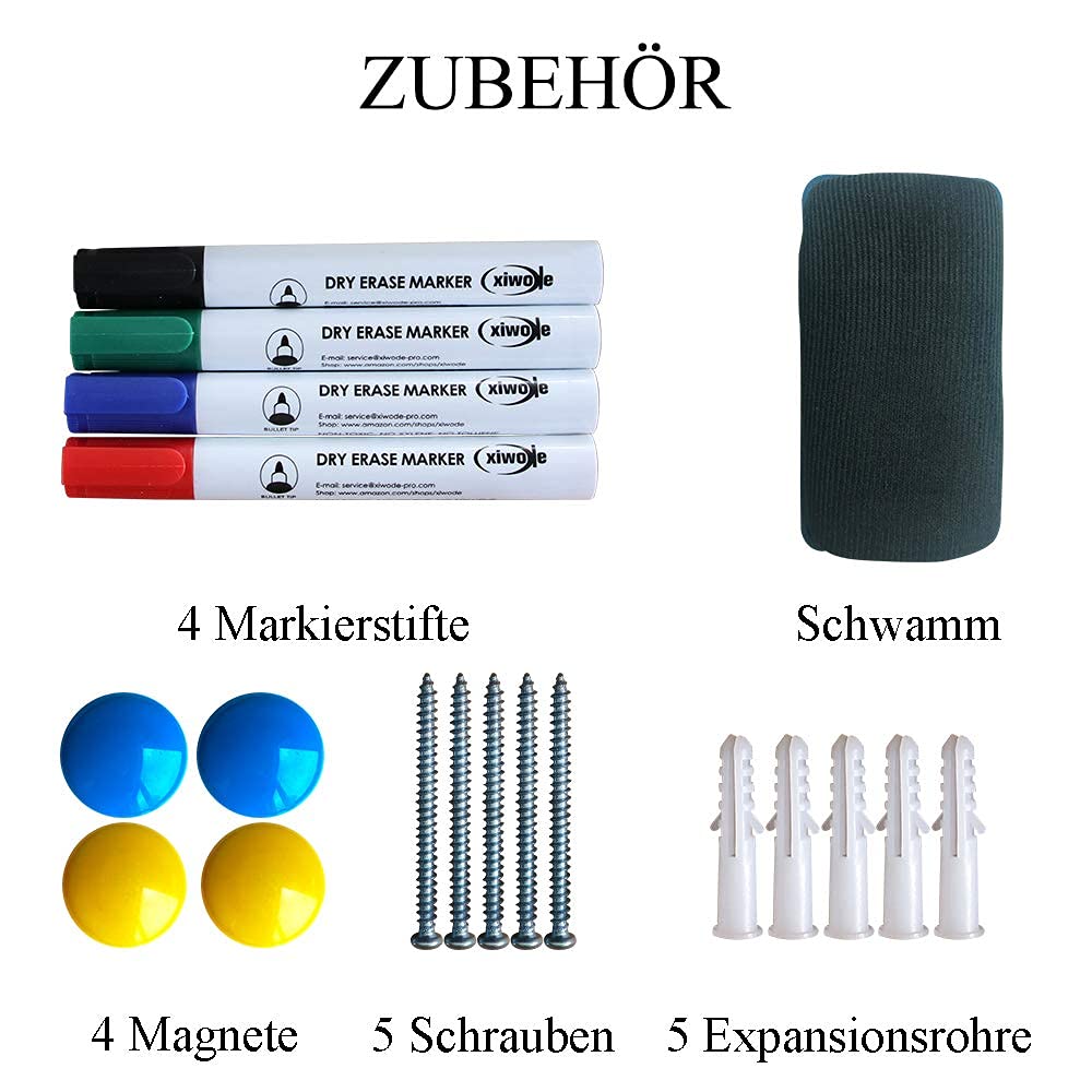 Tableau Blanc Magnétique 60×120 Cm XIWODE – Surface Aimantée Puissante Cadre Aluminium Noir + Accessoires