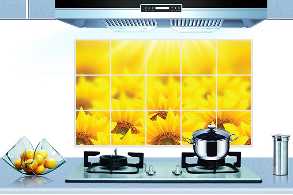 HLDIY sunflowers pattern Backsplash Oil Proof Wall Decor Sticker for Kitchen