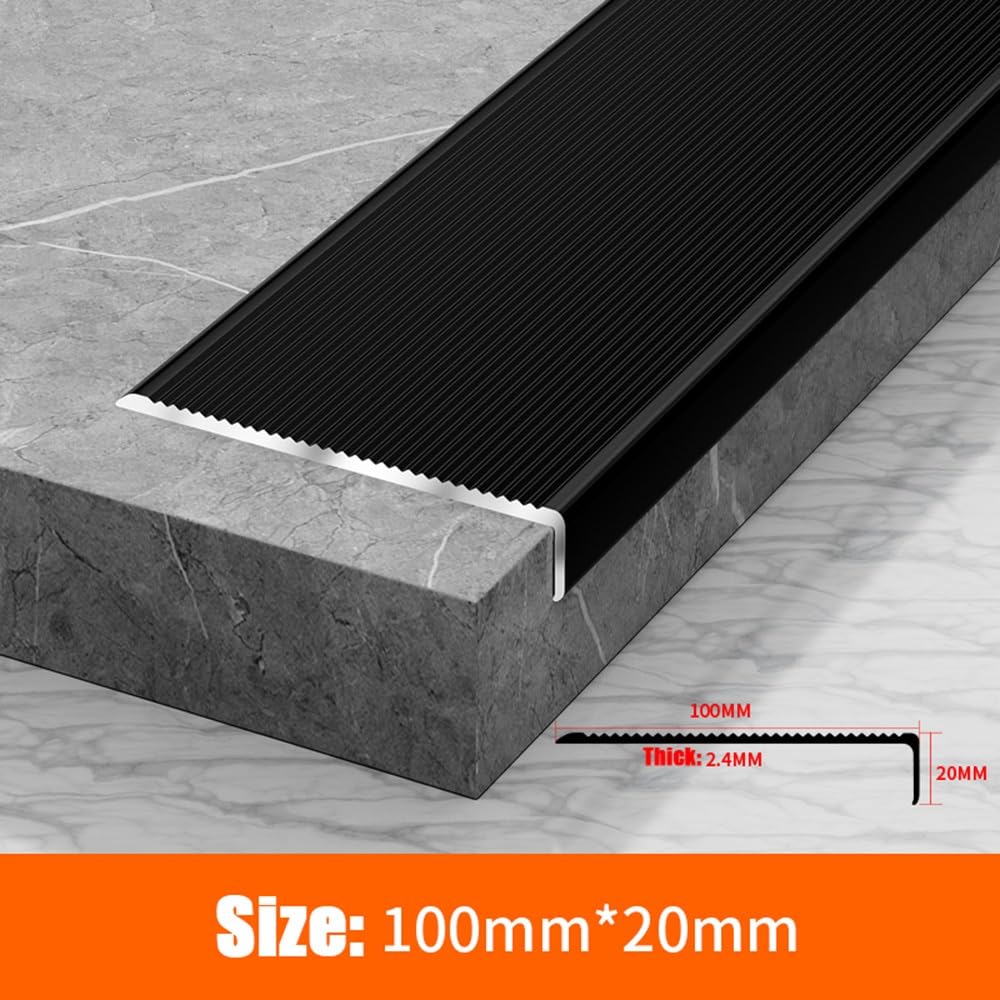 Profilo antiscivolo in alluminio ir Ed L-Sd ir Protect 10 cm larghezza 140 cm lunghezza (nero) – Protezione angolare per gradini sicuri ed estetica migliorata