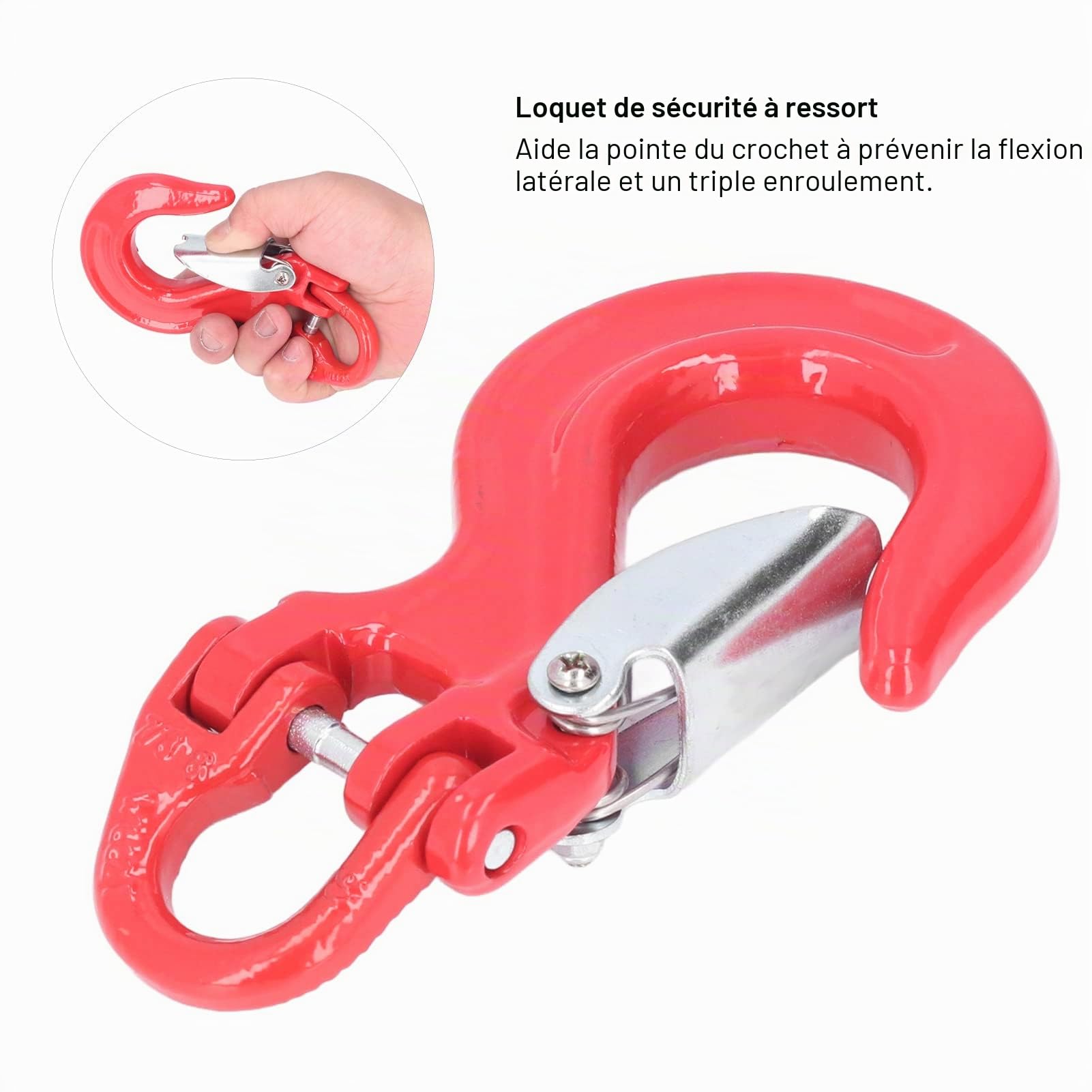 Keenso Crochet de Câble de Treuil, Crochet de Loquet de Sécurité Crochet de Chape de Remorque de Treuil Rouge 2T de Chargement 80 en Acier Universel avec Loquet de Sécurité Robuste