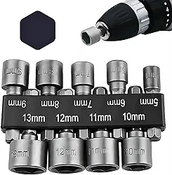 Kit 9 Soquetes Canhão Sextavados Profissional | Aço de Alta Resistência, 5-13mm | Encaixe 1/4" Para Parafusadeira Bits