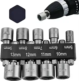 Kit 9 Soquetes Canhão Sextavados Profissional | Aço de Alta Resistência, 5-13mm | Encaixe 1/4" Para Parafusadeira Bits