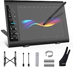 XOPPOX Tablet de desenho gráfico, área ativa grande de 10 x 6" com caneta sem bateria de 8192 níveis e 12 teclas de atalho, compatível com PC/Mac/Android OS para pintura, design e ensino on-line