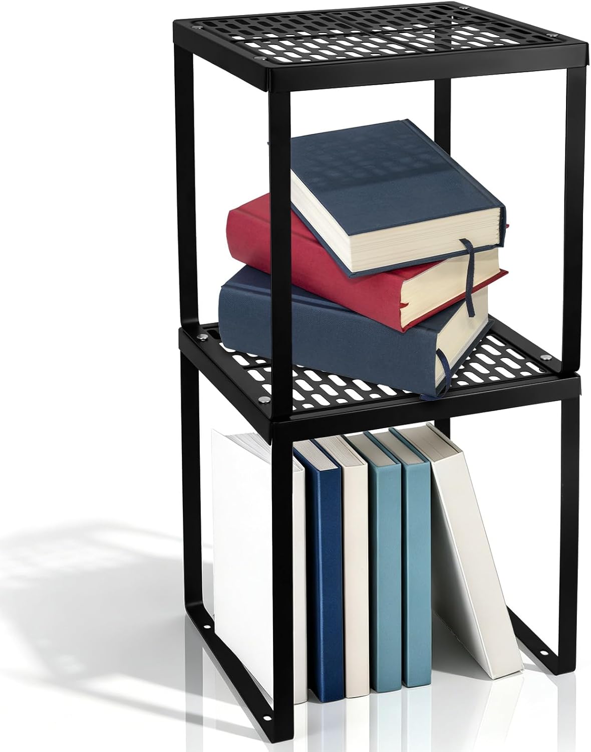 Demonwer 2 Pcs Locker Organizer Shelf Black Stackable Extra Locker Shelf Storage Cabinet Accessories for School Office Home Gym Supplies