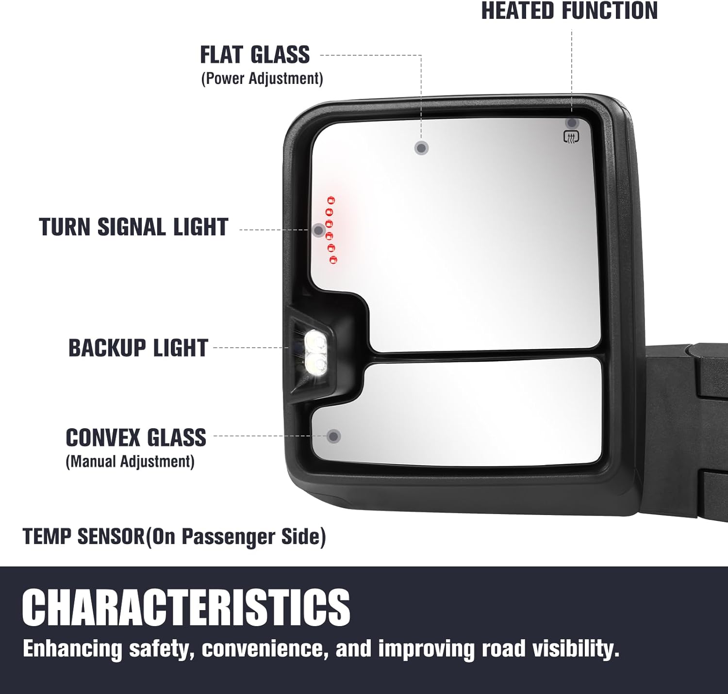 Tow Mirrors for 2014-2018 Chevy Silverado GMC Sierra 1500 2500HD 3500HD Power Heated Towing Mirror with Turn Signal Running Light Backup Lamp Temp Sensor Manual Folding & Telescoping Black