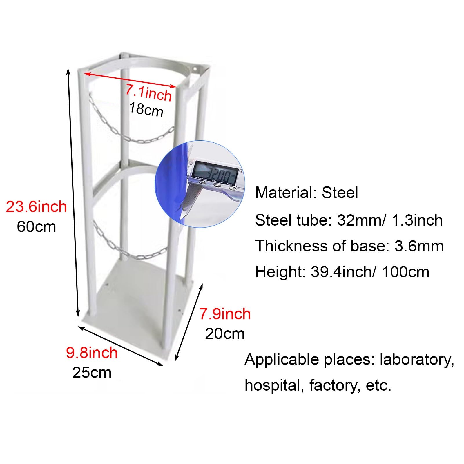 Soporte para bombonas de gas, soporte fijo para bombonas pequeñas de 8/10 L, clips de seguridad para oxígeno con cadena protectora y tornillos de fijación, soporte independiente de acero para tanque