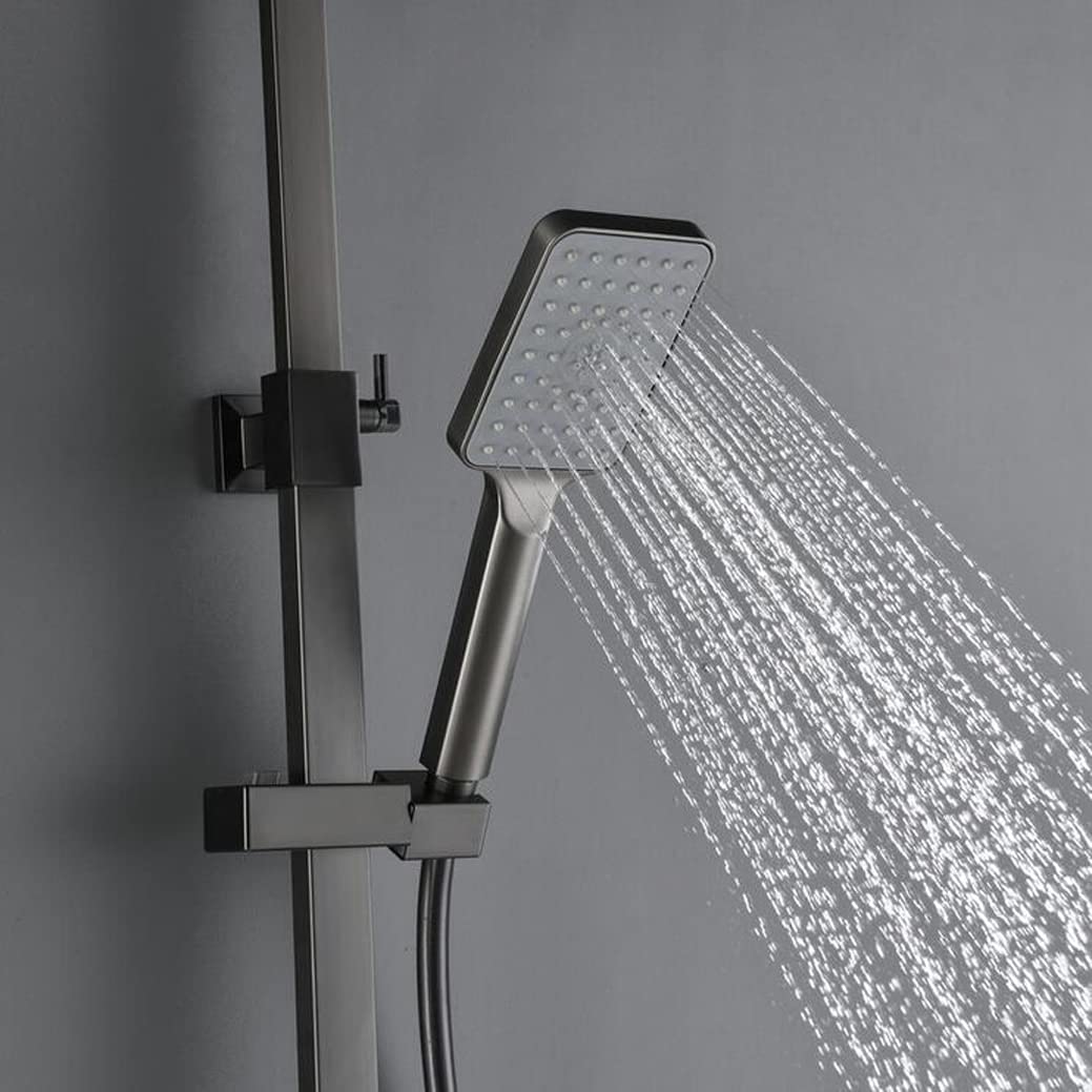 Conjunto de grifería termostática de Lujo Gris para Ducha, Mezclador desviador de latón, Ducha de Lluvia para baño, Ducha de Mano y Ducha de Efecto Lluvia, Conjunto,D