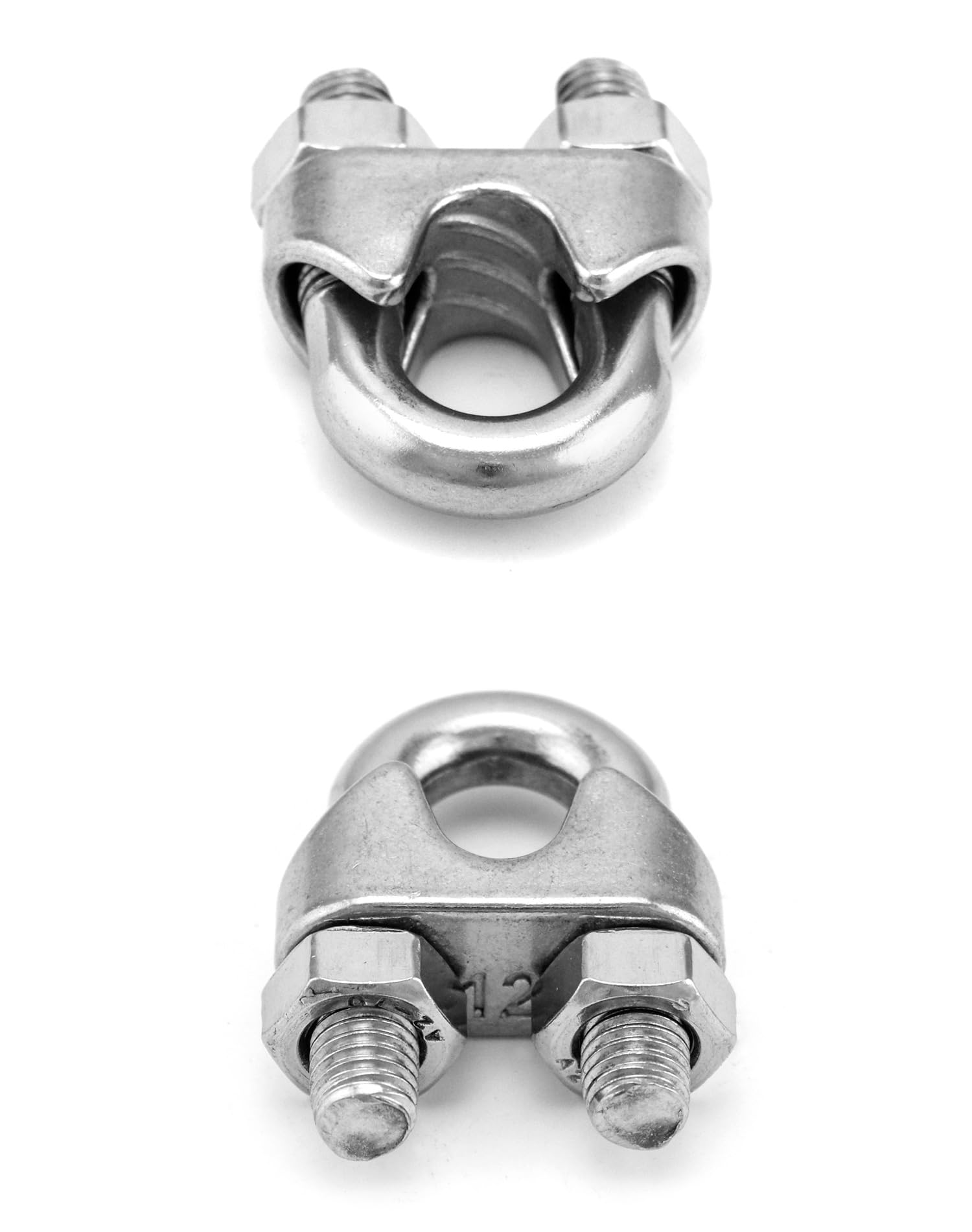 QWORK Morsetto per fune metallica da 1/2", M12, confezione da 50 pezzi di grandi dimensioni con bullone a U, morsetti per cavi di fissaggio in acciaio inossidabile 304, collega 2 strati di filo per