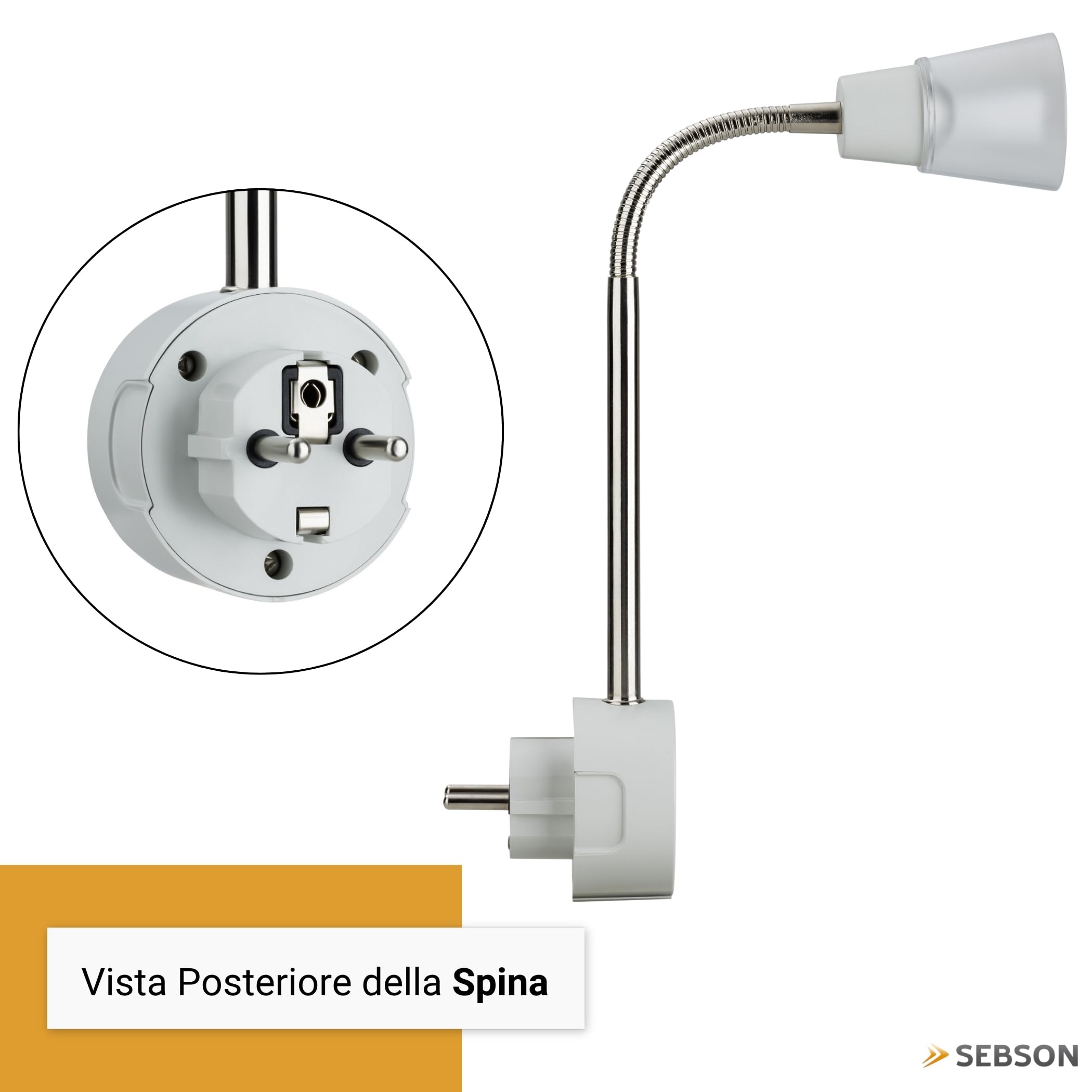 SEBSON Luce Notturna LED da Presa - Set da 2, dimmerabile, flessibile, 2W | Bianco Caldo 2700K, Applique da Parete - Lampada da Lettura con Spina