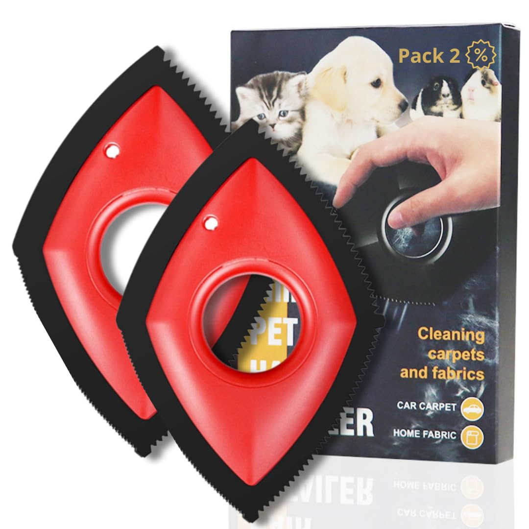 PACK 2 - Eliminador de Pelo de Mascotas Rojo - Pet Hair Remover - Cepillo Pelos Sofá Perro - Quita pelos Coche y Hogar - Quita Pelos Mascota