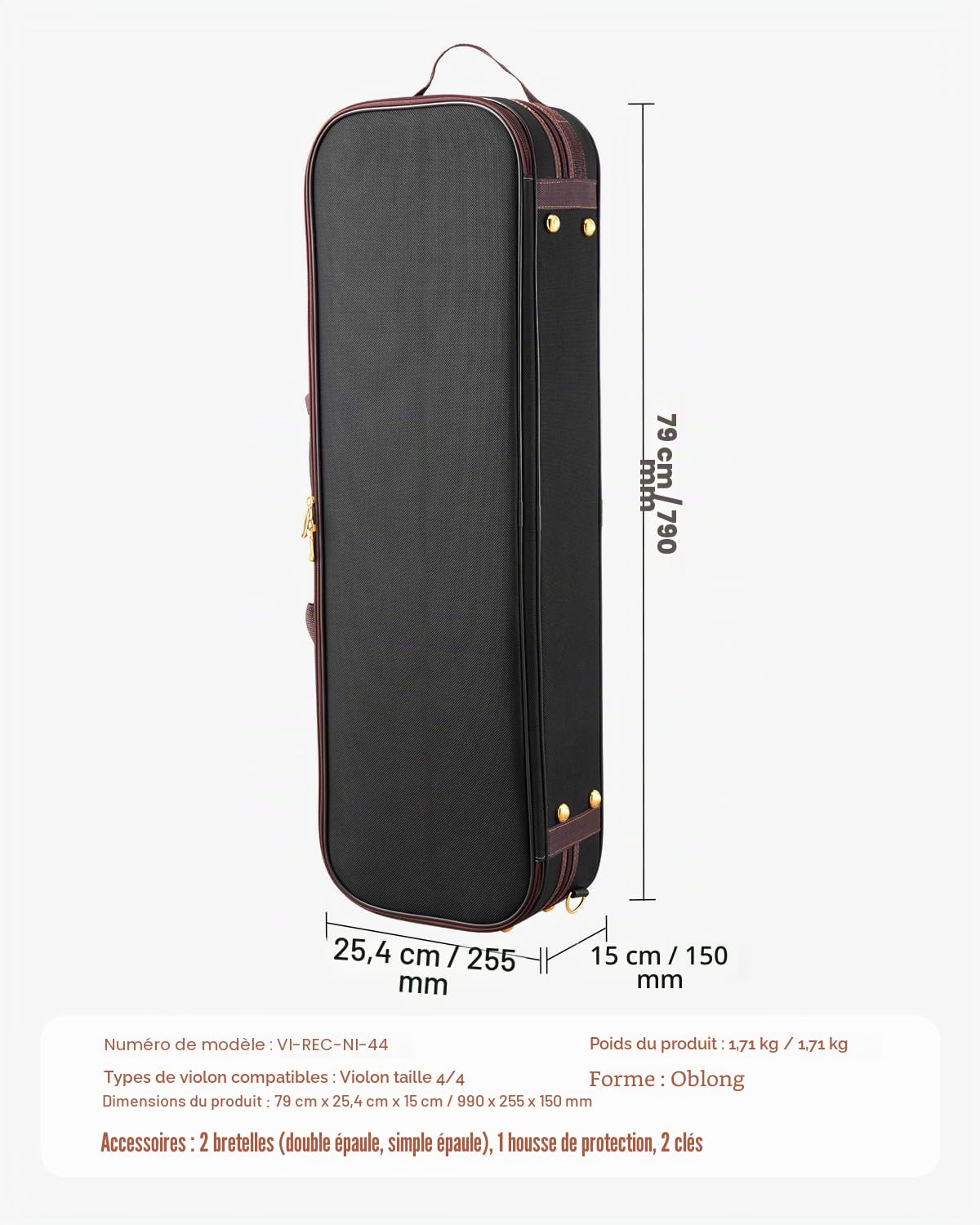 VEVOR Étui pour Violon 4/4, en Nylon, Léger et Portable, Hygromètre Intégré, avec Doublure en Peluche, Double Bandoulière, Anti-Rayures, de Forme Oblongue Professionnelle, Transport Confortable, Noir