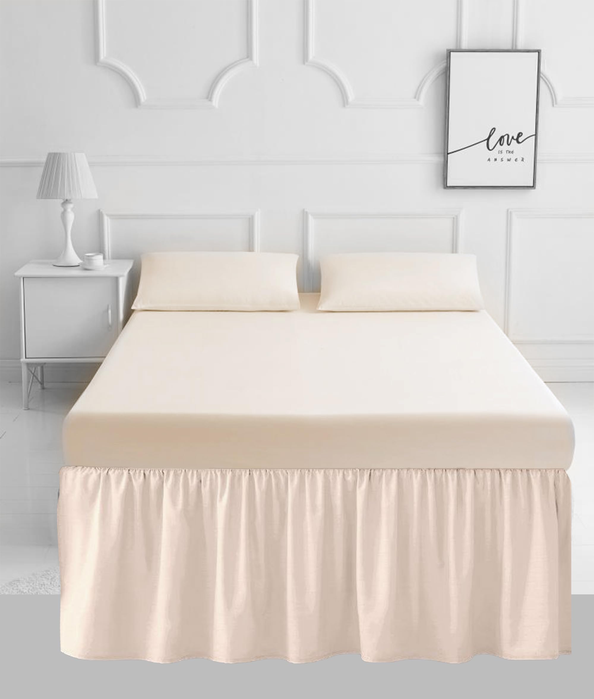PARADISE STAR Fitted Valance Bed Sheet – Poly Cotton Percale Frilled Base Valance Sheet for Divan Bed, Soft Easy Care Bed Base Cover (Cream, Double)