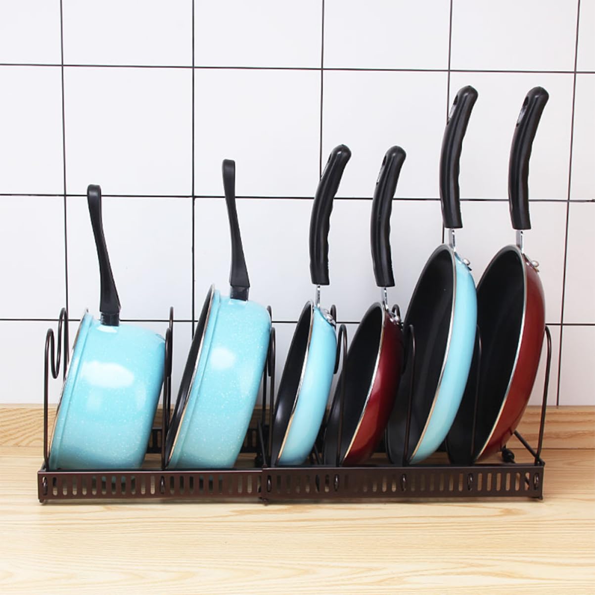 Estante expandible para ollas, almacenamiento de hierro multifuncional para ollas, sartenes y tapas, organizador de armario de cocina para soluciones de ahorro de espacio
