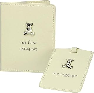 Widdle Gifts Ltd Baby\'s My First Passport Cover and Luggage Tag Set Teddy Bear Design - Cream 3227