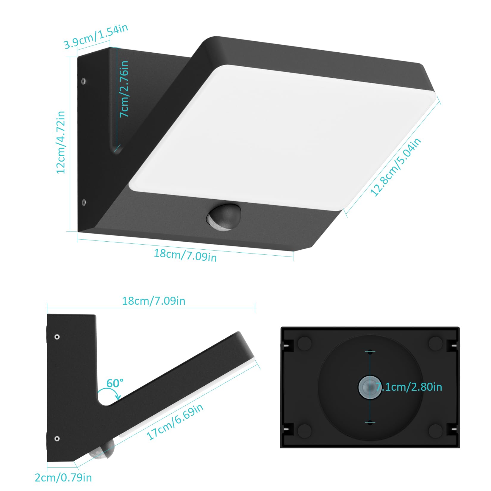 30W Applique da esterno con Sensore di Movimento,Nero,3000K