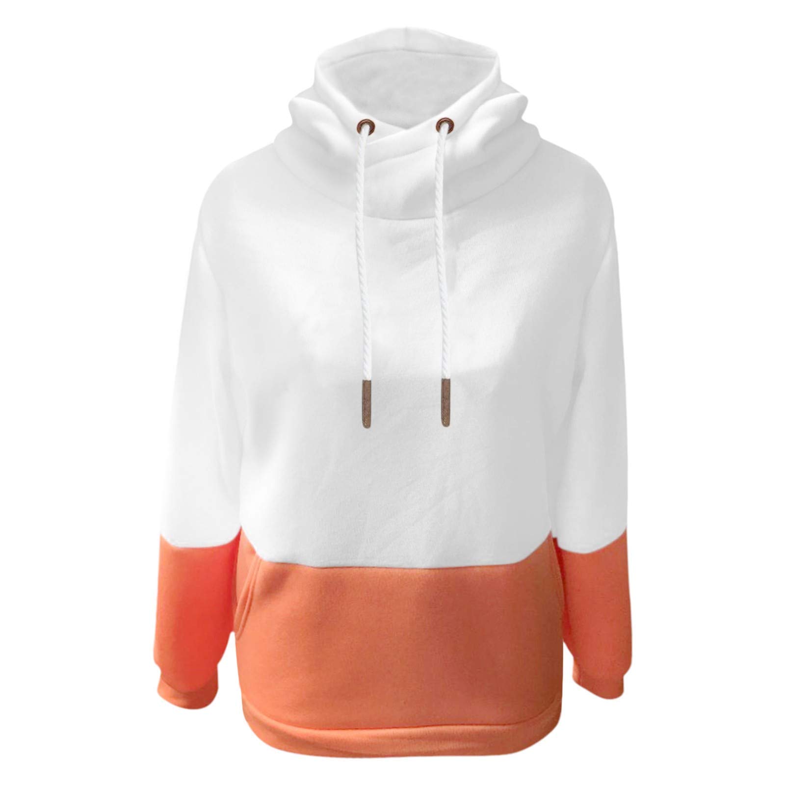 Bluzy dla kobiet, okrągły dekolt kolorowy blok patchworkowa jesienna bluza z kapturem bluzy ciepła podstawowa damska bluza z kapturem pulower