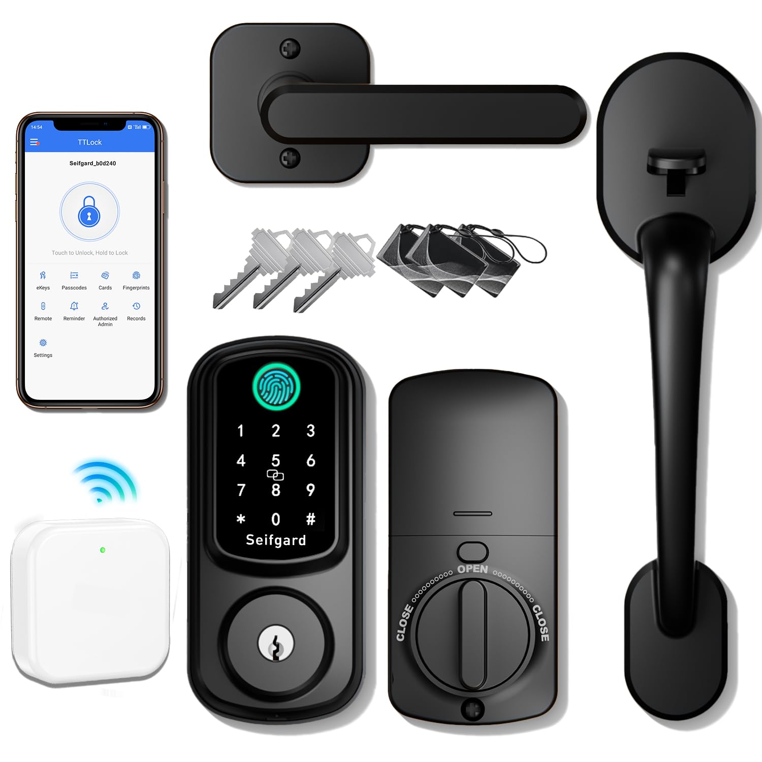 Seifgard Keyless Entry Door Lock Deadbolt with Handle Set, Smart Door Lock with WiFi Gateway, Auto Lock Compatible with Alexa, Black