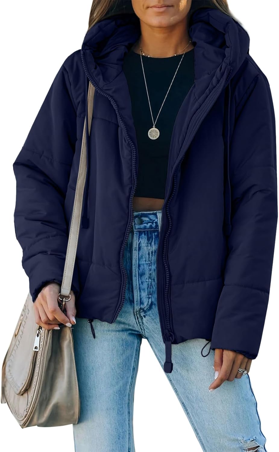 Dokotoo Womens 2025 Winter Full Zipper Hooded Puffer Jacket Short Coat with Pockets