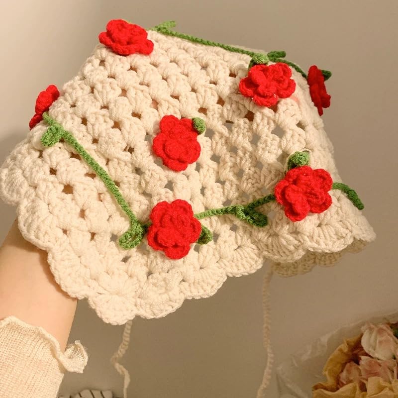 Handmade Crochet Women's Triangle Headscarf, 3D Floral Soft Skin-Friendly Cotton Cute Hair Wrap2