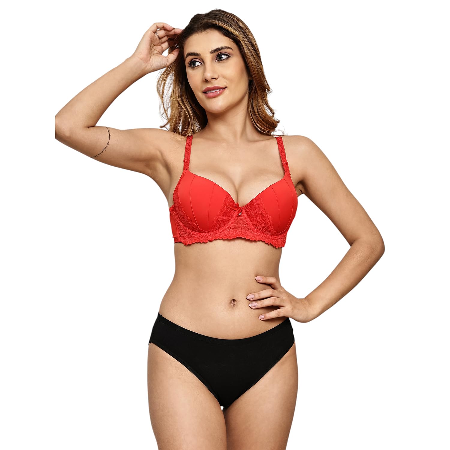 quttos Pushup Padded Underwire Lace T-Shirt Bra Panty Set for Women-picture-26