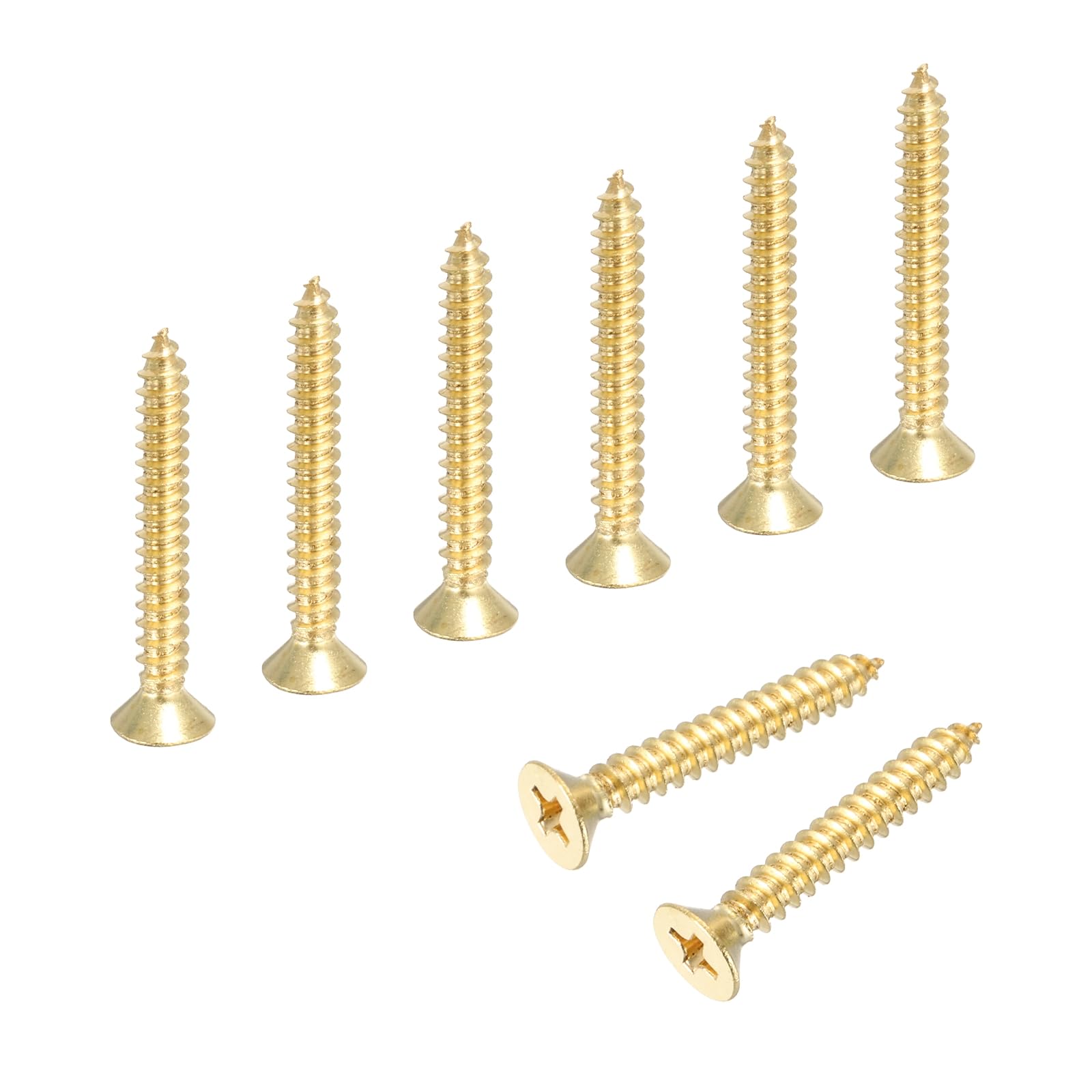 sourcing map Brass Phillips Wood Screws, M4 x 30mm Brass Phillips Flat Wood Screws Self-Tapping Furniture Connector for Door Hinges, Wood Crafts and DIY Projects,(Gold Tone, Pack of 8)