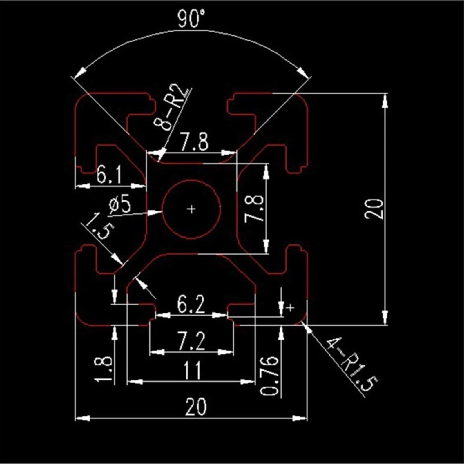 GTPBAO 4 pezzi 20x20mm profilo quadrato tipo T slot 2020 estrusione in alluminio anodizzato guida lineare for staffa del telaio Binario estruso(Sliver,550mm long)