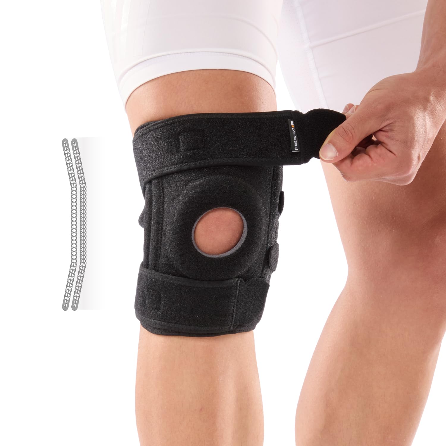 Comforband Adjustable Knee Brace Support, with Side Stabilizer – Patellar Tendon Support for Knee Pain, Arthritis, Injury Recovery, Running, Workout -