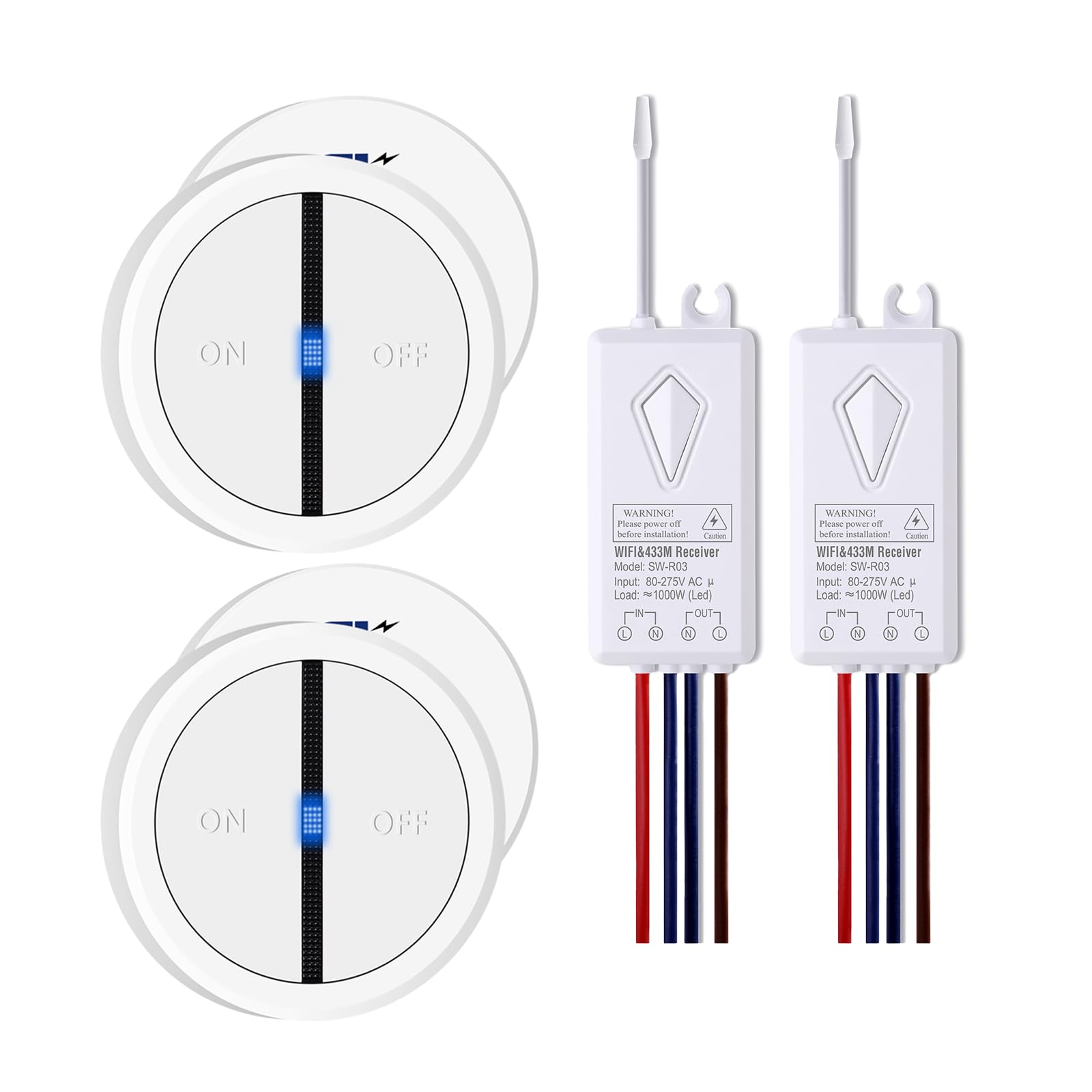 NineLeaf 2PK Smart Funk Lichtschalter und Empfänger mit 2.4-GHz-WLAN,Fernbedienungsschalter funktionieren mit Alexa und Google Assistant,Sprachsteuerung,für Zuhause und Büro