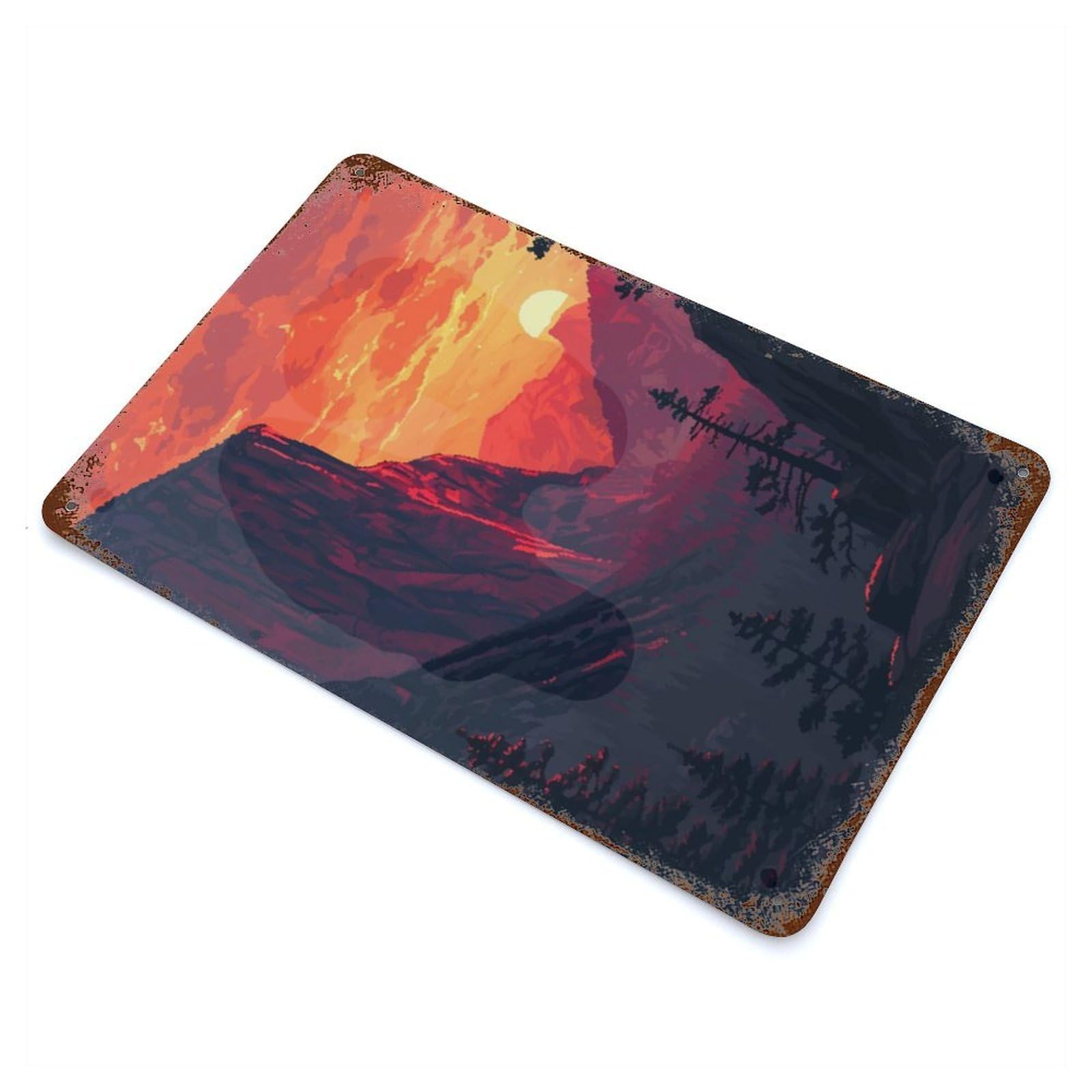 Yosemite Scene Pixel Art Vintage Wall Sign 11.8"x7.9", Rust Effect Metal Decor for Farmhouse, Kitchen And Entryway Decor