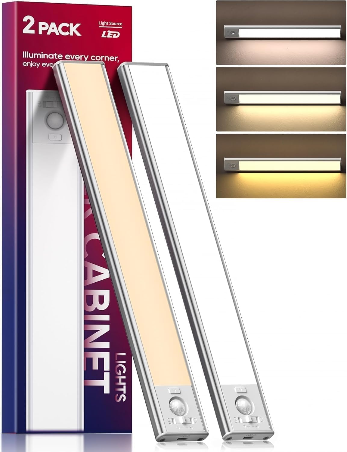 The Ultimate Review: 2-Pack 13-Inch USB-C Rechargeable Motion Sensor Under Cabinet Lights (3 Colors)