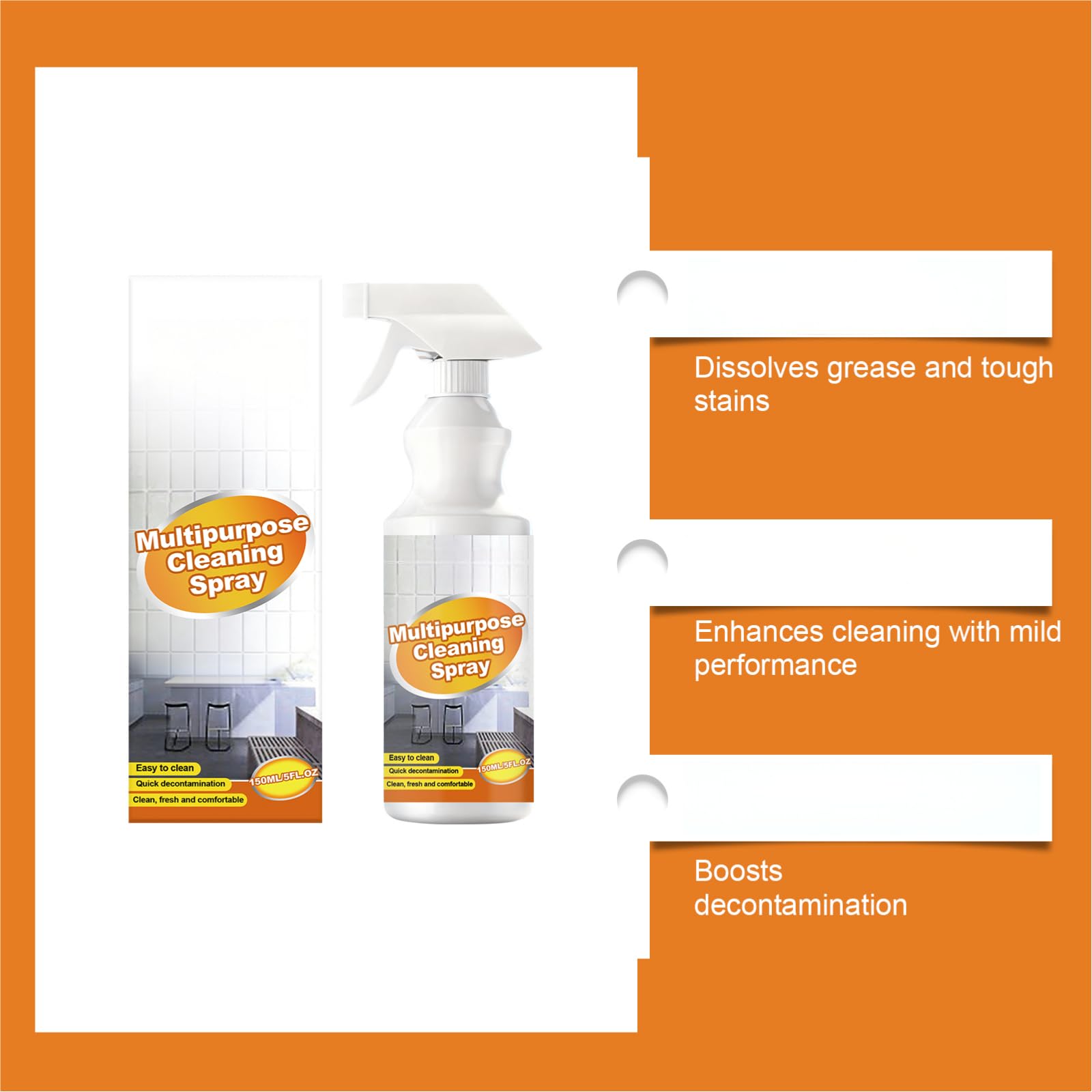 Spray detergente attivo in schiuma multiuso, sgrassante da cucina, spray forte, detergente multifunzionale per elettrodomestici da cucina, potente sgrassatore spray, detergente intensivo, per forno