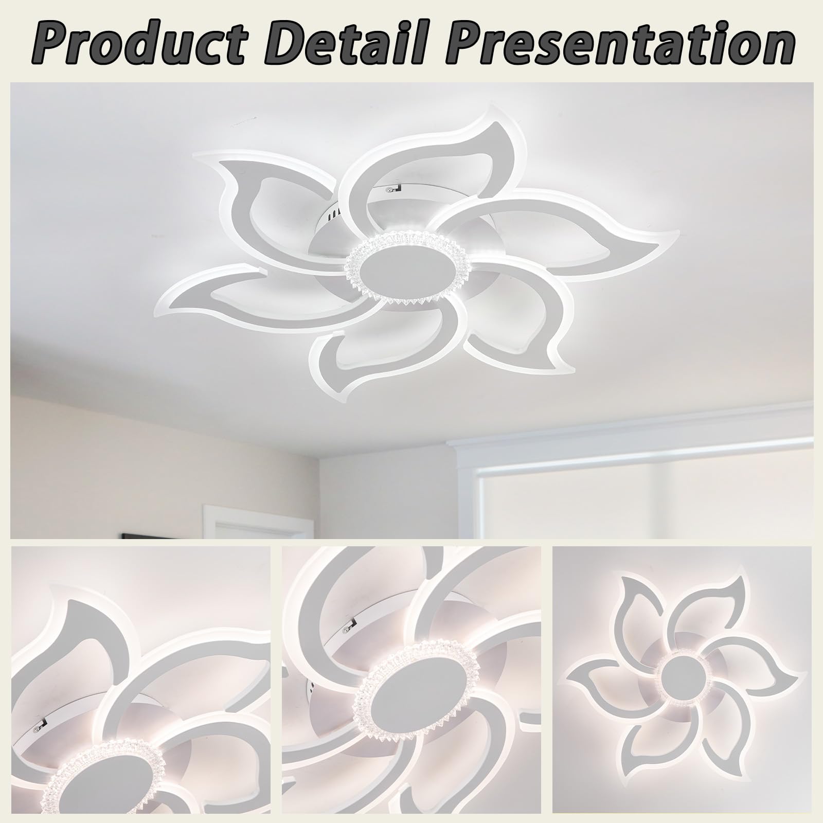 Kwiatowa Lampa Sufitowa LED Z Możliwością Nowoczesne Duże Lampy Sufitowe Przyciemniania 3000K-6000K Inteligentne Oświetlenie Sufitowe Z Pilotem Funkcja Pamięci APP Lampa Sufitowa Do Salonu-White