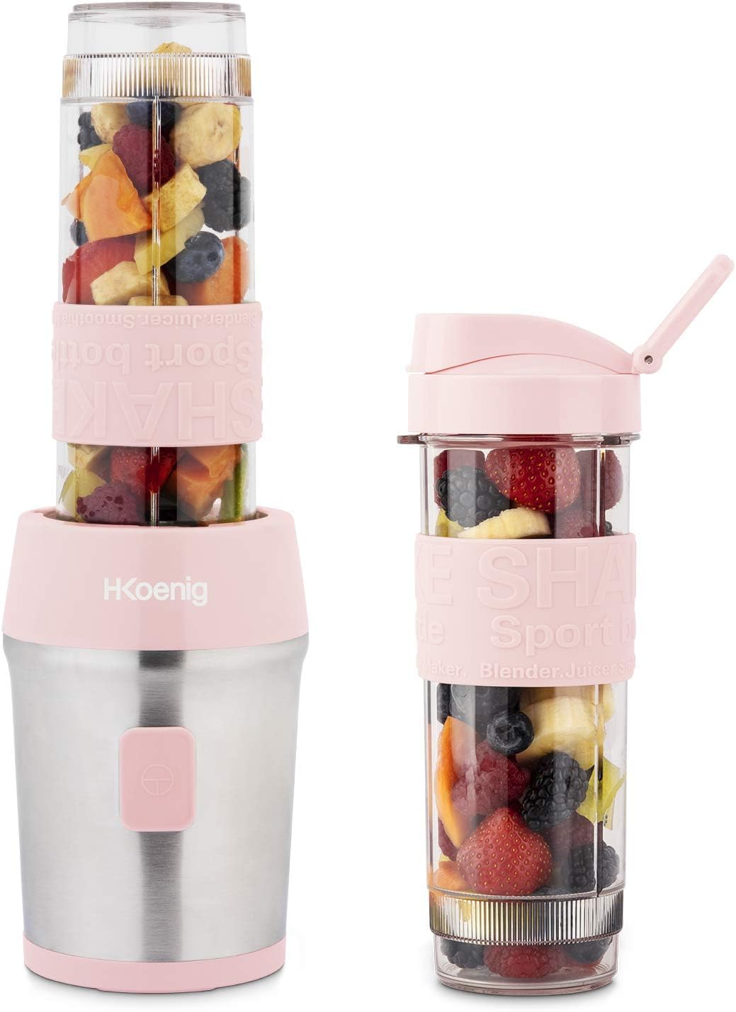 H.Koenig Mini batidora Smoothie maker Compacto 570mL SMOO12 Sin BPA Potente 300W, Batidora de Smoothie 2 Botellas Portátiles, 4 Cuchillas de Acero Inoxidable, rosa pastel-image