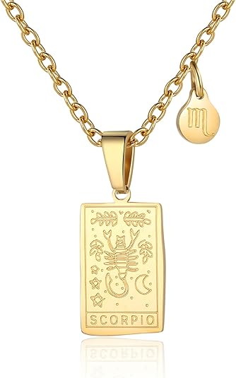 Zodiac Sign Necklace for Women Constellation Tarot Card Pendant Double Sided Gold Stainless Steel Waterproof NonTarnish Friendship Jewelry Gift