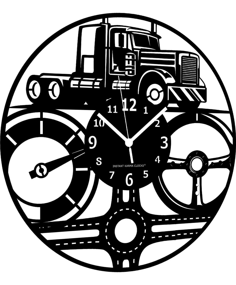 Instant Karma Clocks | Truck Driver Wall Clock – Silent Non-Ticking Quartz – Wall Decoration for Trucker, Transport Office, Garage, Workshop, Lounge