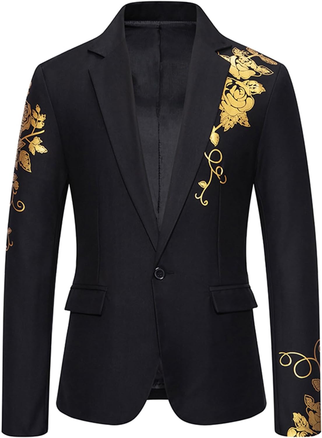 Cambkatl Mens Luxurious Gold Bronzing Blazers Slim Fit Long Sleeve Suit Jacket Sport Coats for Wedding Formal Business