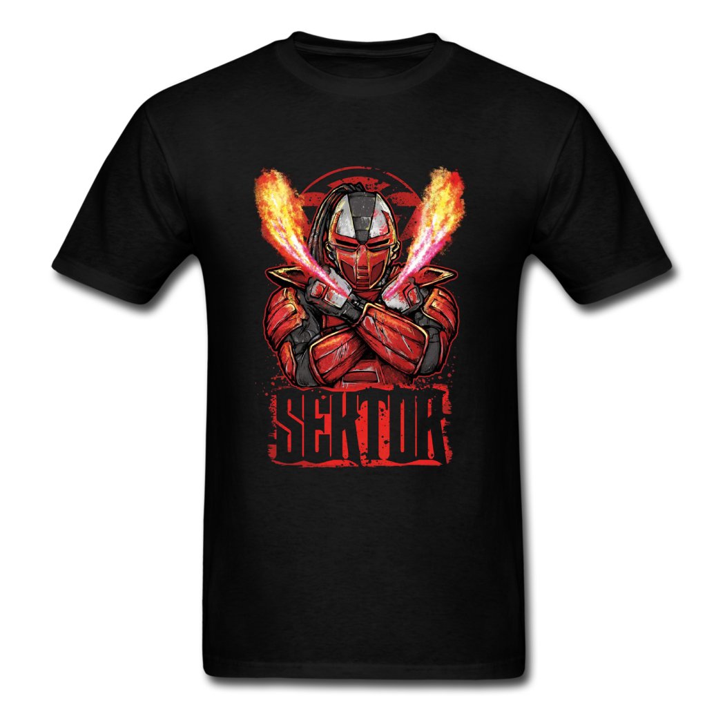 TpIss Sektor Mortal Kombat Game Fire Sleek Cotton Black T-Shirts for Men Large