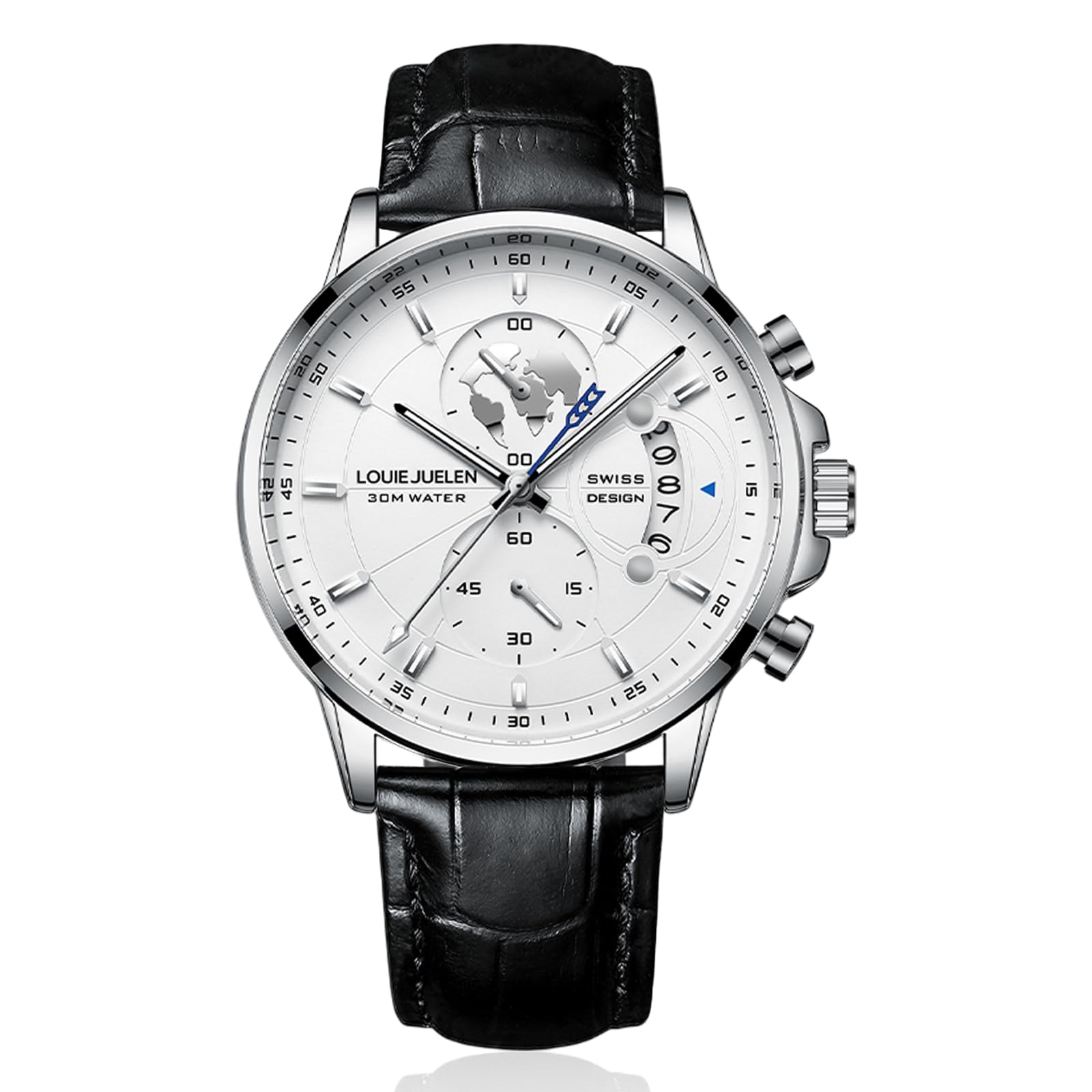 eYottoMen's Luxury Chronograph Quartz Wrist Watch, Casual Dress Black Leather Band Calendar Date Analog Formal Business Waterproof Wristwatch, Fashion Gifts Luminous Dial Watches for Men