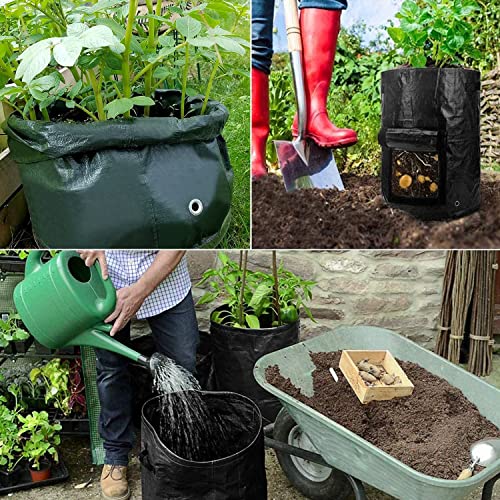 Foto von 4 X 45L Pflanzsack Kartoffel Pflanzsäcke Set, Pflanztaschen Kartoffeln Stofftopf für Draussen mit 4 Pflanzenschilder und Gartenhandschuhe, Tomaten Pflanzkübel Stofftopf Kartoffelsack