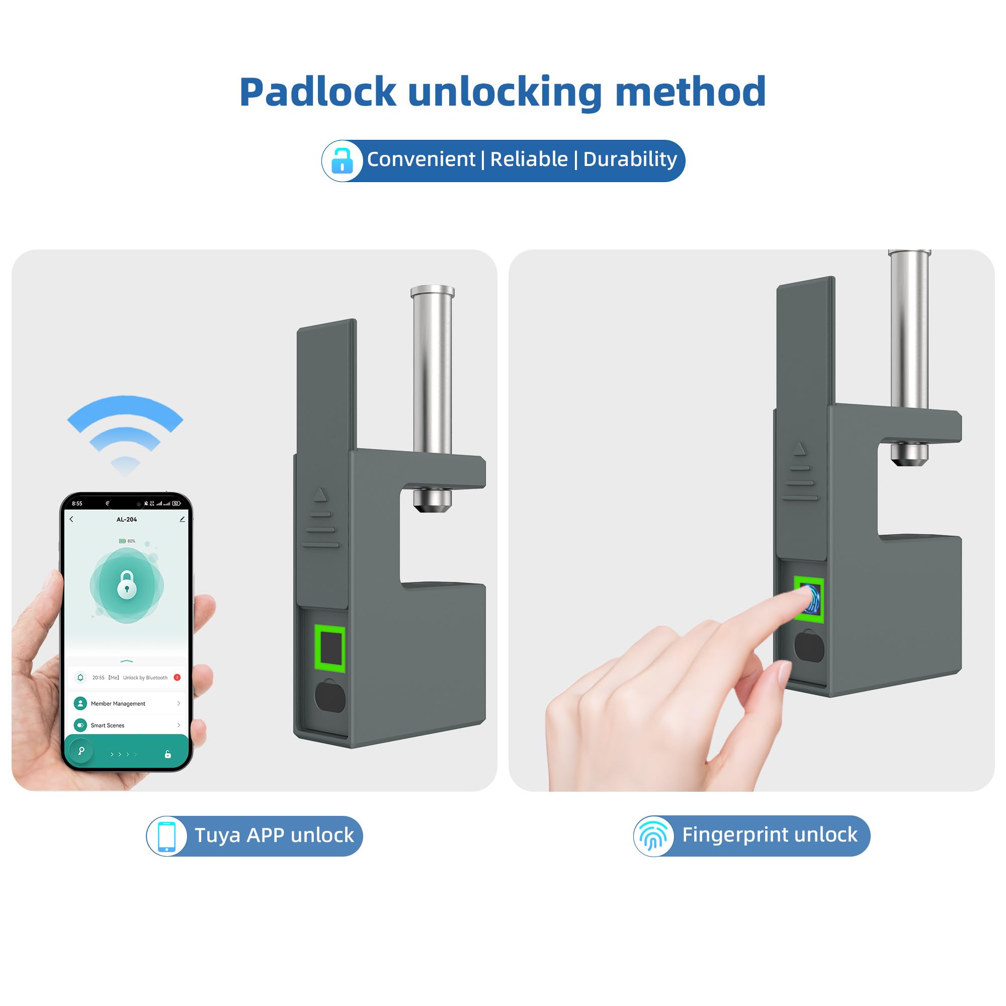 TenixLox Smart D-Shape Padlock,Fingerprint Lock with Tuya APP and Key Unlocking,Waterproof Heavy Duty Solid Padlocks Suitable for Locker,Container Gates,Warehouses,Doors - Image 2