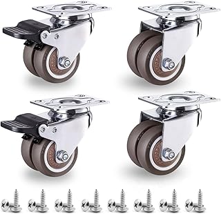 NERILEE 2" Swivel Casters Wheels,Total Load 880Lbs with 2 Brakes Heavy Duty Double Row TPE Rubber Castors Wheels, Set of 4 for Moving Silent Furniture/Table/Trolley/Workbench Pallet Swivel Wheels