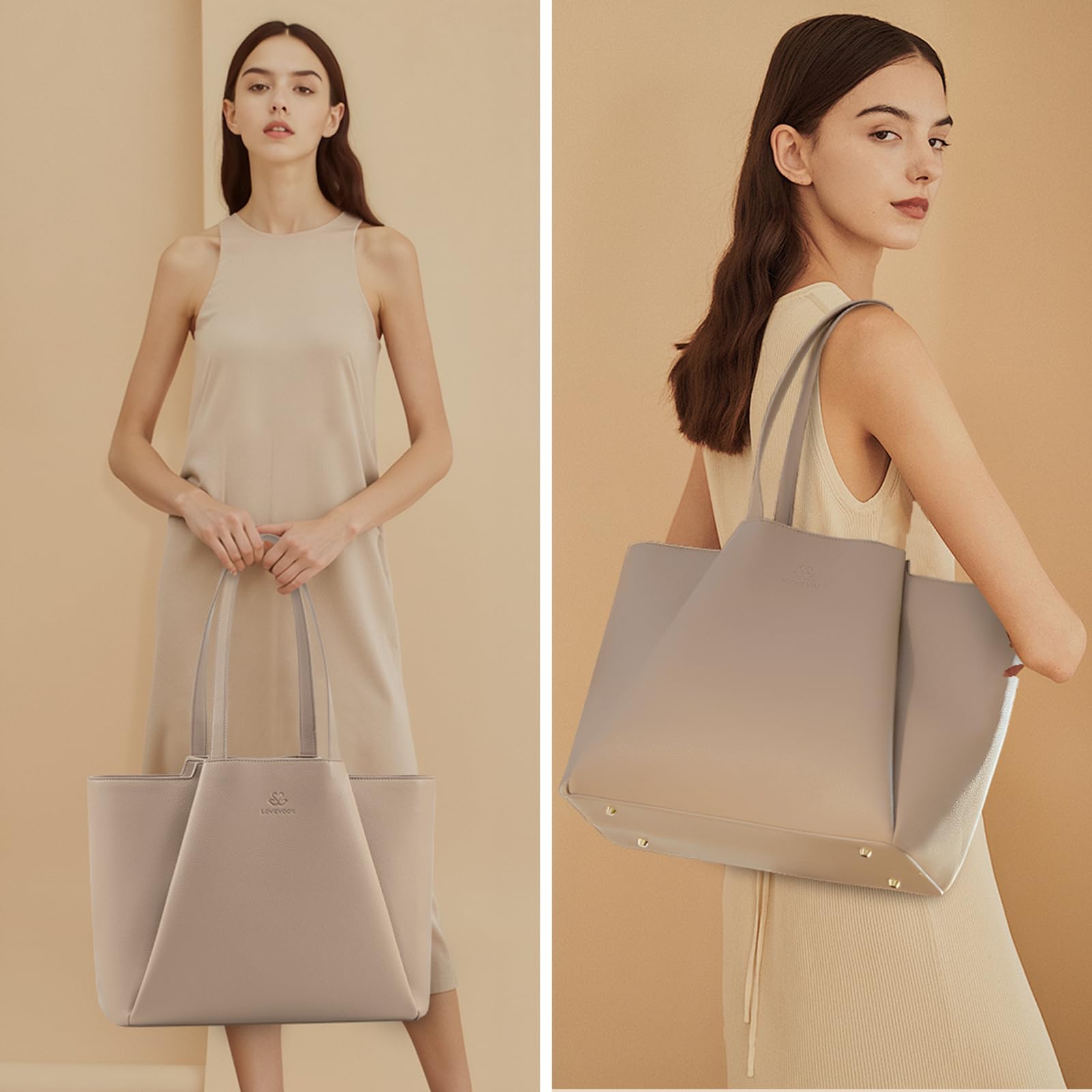 LOVEVOOK Bolso de Mano para Mujer para Portátil de 15,6 Pulgadas, Bolso Tote de Cuero Sintético, Bolsa de Trabajo para Profesoras con Compartimento para Laptop Impermeable, Bolso de Hombro