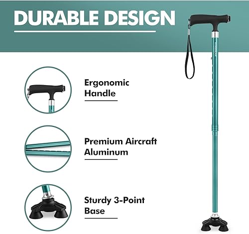 Miniatura 5 de KINGGEAR Walking Cane for Women & Men, Lightweight & Sturdy Offset Walking Stick, Walking cane with Autonomous Standing, Large Quad Base Cane for