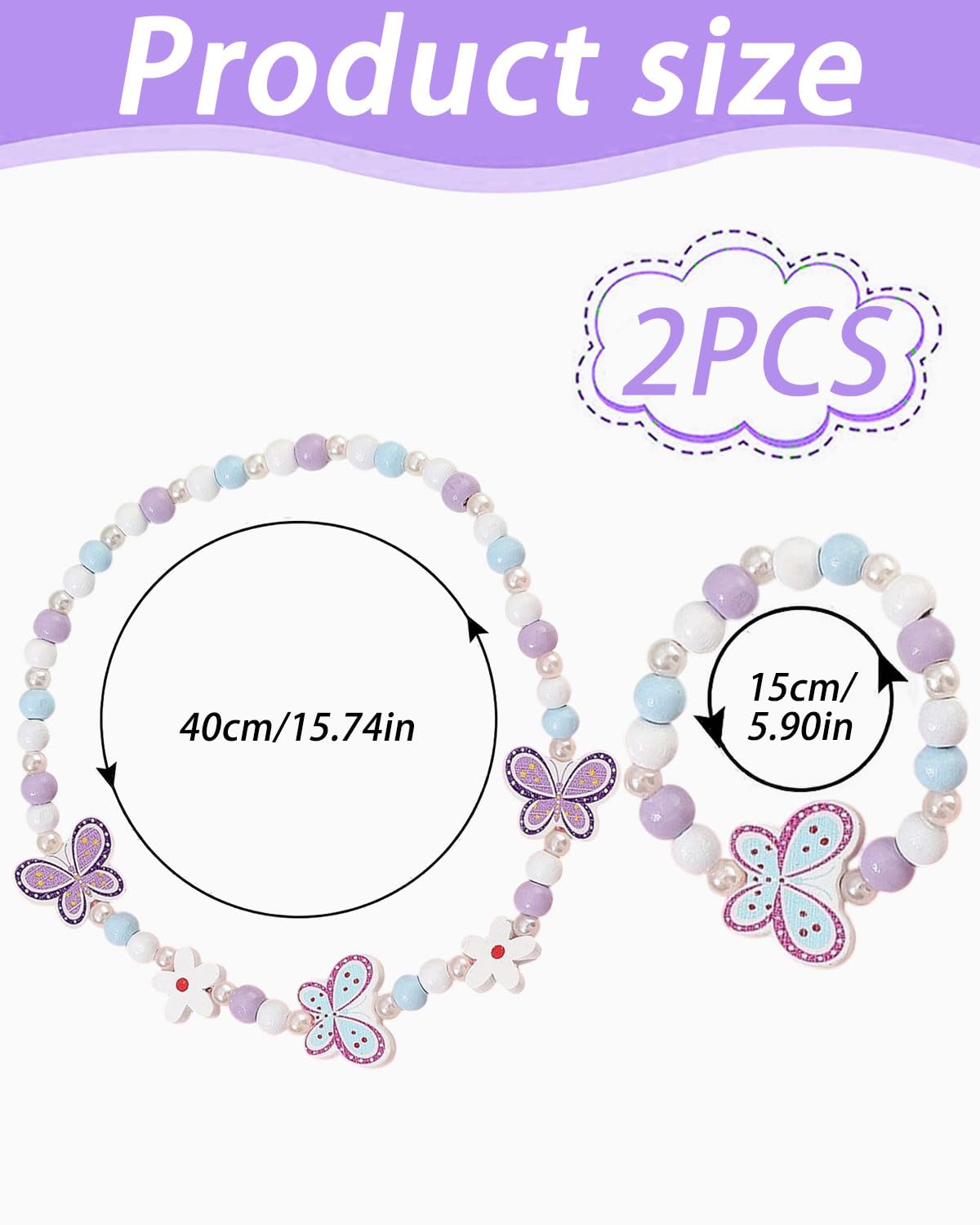 2 Teiliges Kinderschmuck Set Holz Halskette und Armband für Kinder Schmuck Set Kette,Niedliche Schleifenarmbänder, Kinderschmuck Aus Holz, Schmuckset Für Mädchen