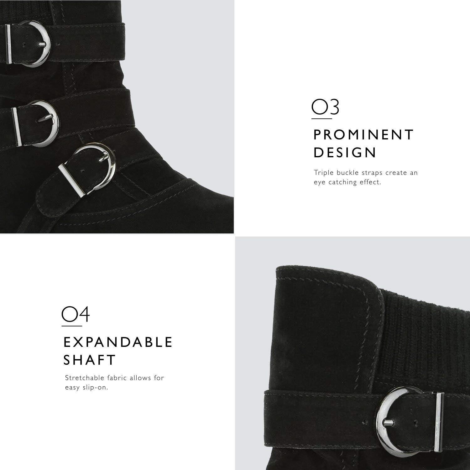 JITUUE Winter Boots for Women Snow Mid Calf Flat Ankle Booties for Cowgirl Side Zip Buckle Strappy Shoes