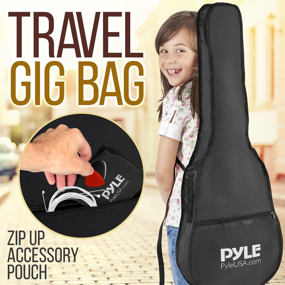 Pyle klasyczna gitara akustyczna 36" dla początkujących – gitara 6-strunowa w rozmiarze 3/4 Junior z drewna lipowego, z pokrowcem, stroikiem, nylonowymi strunami, kostkami i paskiem na ramię