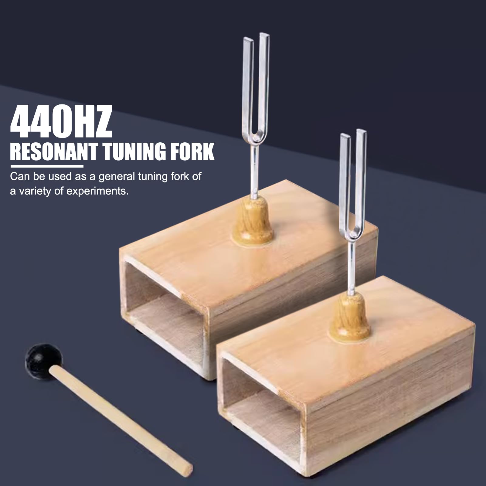 2 pezzi diapason con scatola di risonanza in legno, strumento sperimentale di vibrazione 440HZ con 1 pezzo di diapason battente